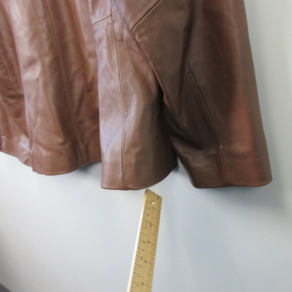 Cole Haan Brown Genuine Lambskin Leather Jacket Womens 2X Zip Biker Moto 1008 - Picture 15 of 16